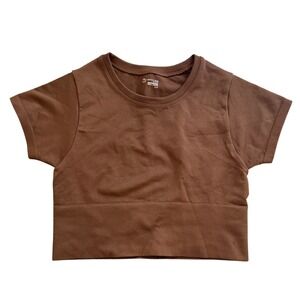Aerie OFFLINE Seamless Crop Top Brown Ribbed Real Good Fit S